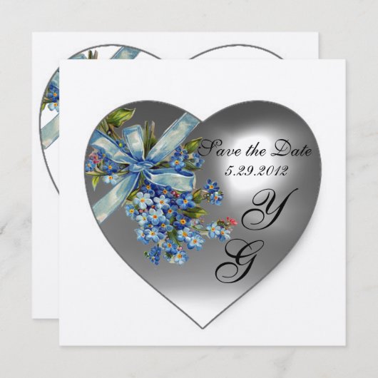 WHITE HEART FORGET ME NIET MONOGRAM Champagne Kaart (Voorkant / Achterkant)