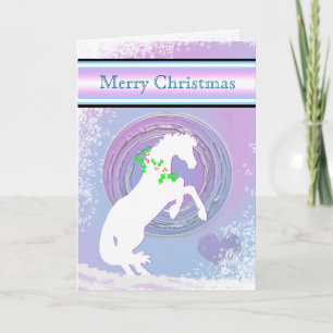 White Heart Horses V Holiday (Roze/Lav Swirl) Feestdagen Kaart
