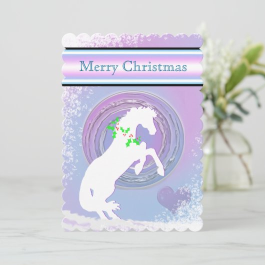 White Heart Horses V Holiday (Roze/Lav Swirl) Feestdagenkaart (Staand voorkant)