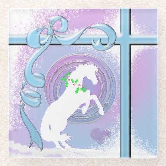 White Heart Horses V Holiday (Roze/Lav Swirl/Wind) Glazen Onderzetter (Voorkant)