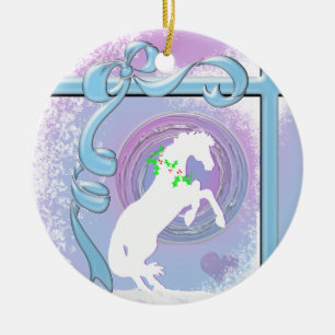 White Heart Horses V Holiday (Roze/Lav Swirl/Wind) Keramisch Ornament