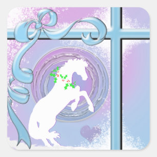White Heart Horses V Holiday (Roze/Lav Swirl/Wind) Vierkante Sticker