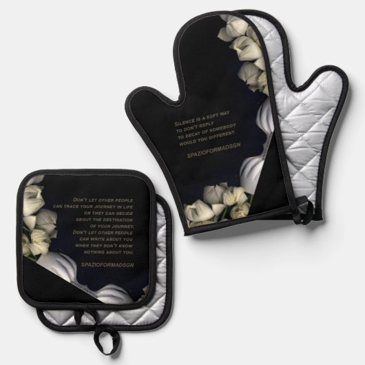 White Heart In Black From Moon beroemd gemaakt doo Ovenwant & Pannenlap Set (Voorkant / Achterkant)