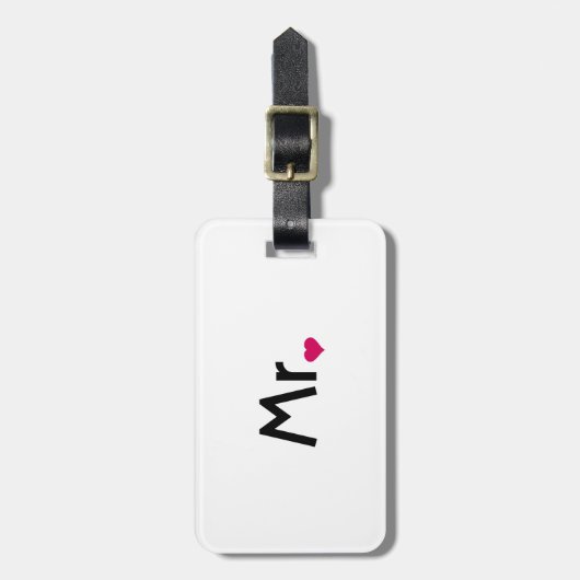 White Heart Mr. en Mrs. bagagelabel voor hem (Voorkant verticaal)