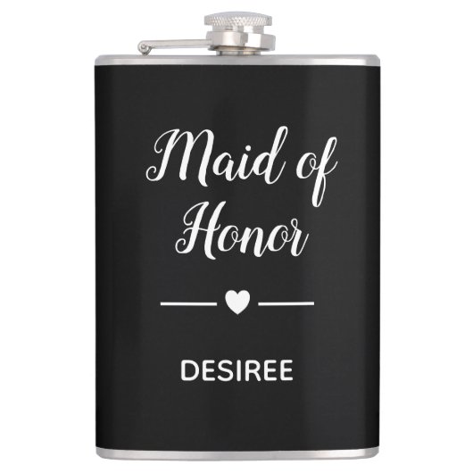 White Heart On Black Maid Of Honor beroemd gemaakt Heupfles (Voorkant)