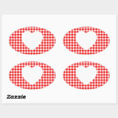 White Heart op Red Gingham Ovale Sticker (Vel)