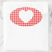 White Heart op Red Gingham Ovale Sticker (Tas)