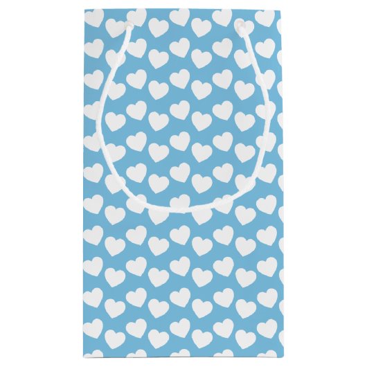 White Heart Pattern on Light Blue Small Gift Bag Klein Cadeauzakje (Achterkant)