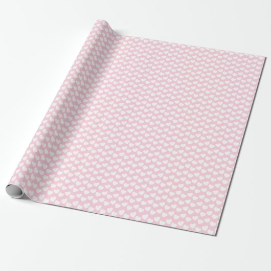 White Heart Pattern on Light Roze Wrapping Paper Cadeaupapier (Uitgerold)