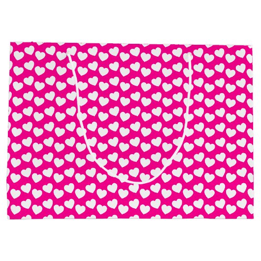 White Heart Pattern on Pink Large Gift Bag Groot Cadeauzakje (Achterkant)