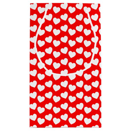 White Heart Pattern on Red Small Gift Bag Klein Cadeauzakje (Achterkant)