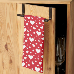 White Heart Pattern on Red Theedoek