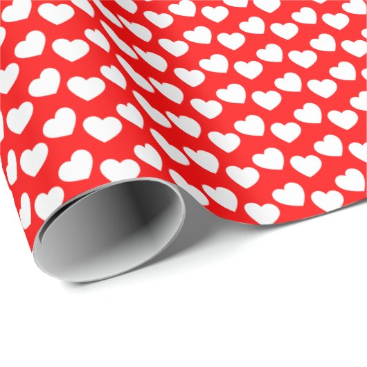 White Heart Pattern on Red Wrapping Paper Cadeaupapier (Rol Hoek)