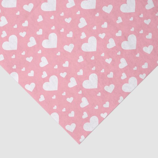 White Heart Pattern on roze - Valentijnsdag Tissuepapier (Detail)