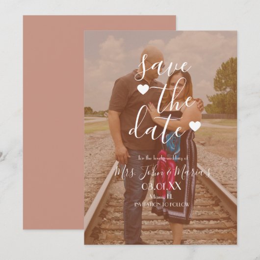 White Heart Script Foto Save the Date  Kaart (Voorkant / Achterkant)