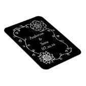 White Hearts and Flowers on Black Save Date Magnet Magneet (Rechterzijde)