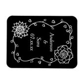 White Hearts and Flowers on Black Save Date Magnet Magneet (Horizontaal)