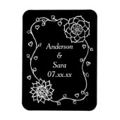 White Hearts and Flowers on Black Save Date Magnet Magneet (Verticaal)
