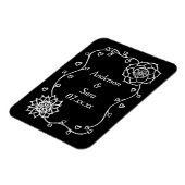 White Hearts and Flowers on Black Save Date Magnet Magneet (Linkerzijde)