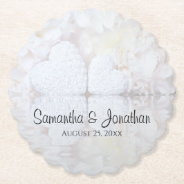 White Hearts and Peony Flowers Wedding Kartonnen Onderzetters