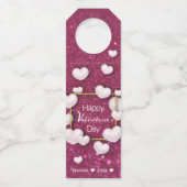 White Hearts Burgundy Glitter Valentijnsdag Flessenhanger (Voorkant)