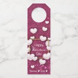 White Hearts Burgundy Glitter Valentijnsdag Flessenhanger