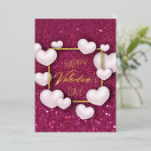 White Hearts Burgundy Glitter Valentijnsdag Folie Feestdagenkaart (Staand Voorkant)