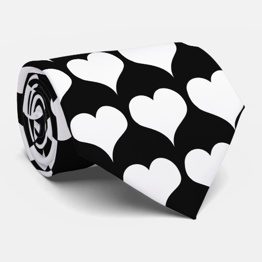 White Hearts Design -> Witte Hartjes Ontwerp Stropdas (Opgerold)