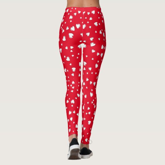 White  Hearts Floating Pattern on Red Leggings (Achterkant)