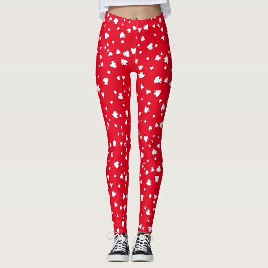 White  Hearts Floating Pattern on Red Leggings (Voorkant)