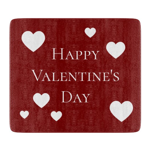 White Hearts Happy Valentine's Day Snijplank (Voorkant)