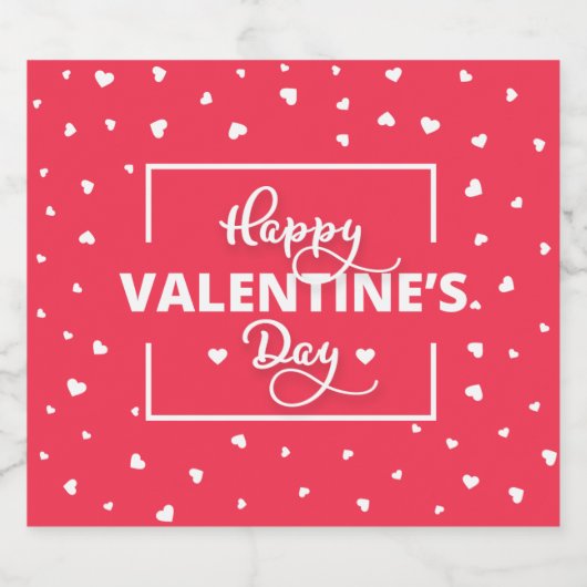 White Hearts Happy Valentine's Day Sparkling Wijnetiket (Enkel label)