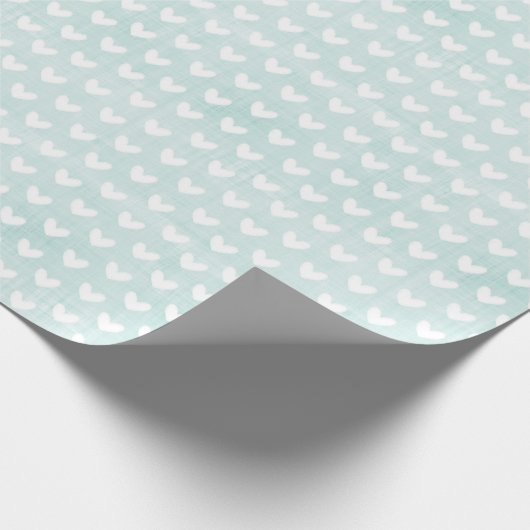 White Hearts op Bleek groen linnen Cadeaupapier (Hoek)