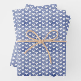 White Hearts op donkerblauw linnen Inpakpapier Vel