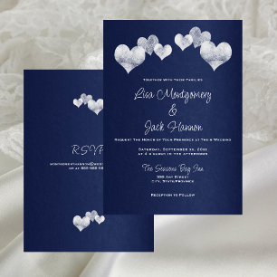 White Hearts op Navy Elegant Wedding Kaart