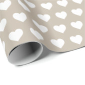  White Hearts Pattern Shiitake Grey Cadeaupapier (Rol Hoek)