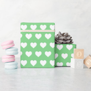  White Hearts Pattern Summer Green Cadeaupapier