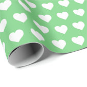  White Hearts Pattern Summer Green Cadeaupapier (Rol Hoek)