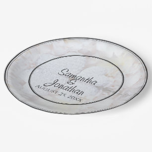 White Hearts & Peony Flowers Reflections Wedding Papieren Bordje