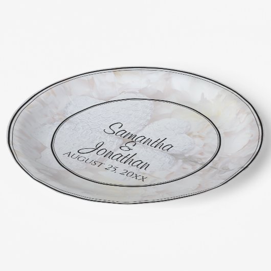 White Hearts & Peony Flowers Reflections Wedding Papieren Bordje (Gekanteld)