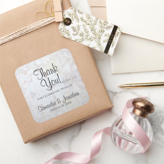 White Hearts & Peony Reflections Weddenschap Bedan Vierkante Sticker (Geschenken)