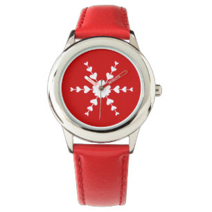 White Hearts Snowflake geschetst in Red Watches Horloge