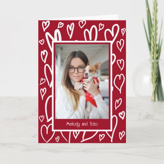 White Hearts Valentijn Foto Lijst Feestdagen Kaart (Voorkant)