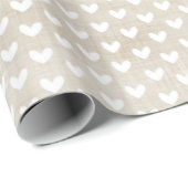 White Hearts voor Tan Linen Cadeaupapier (Rol Hoek)