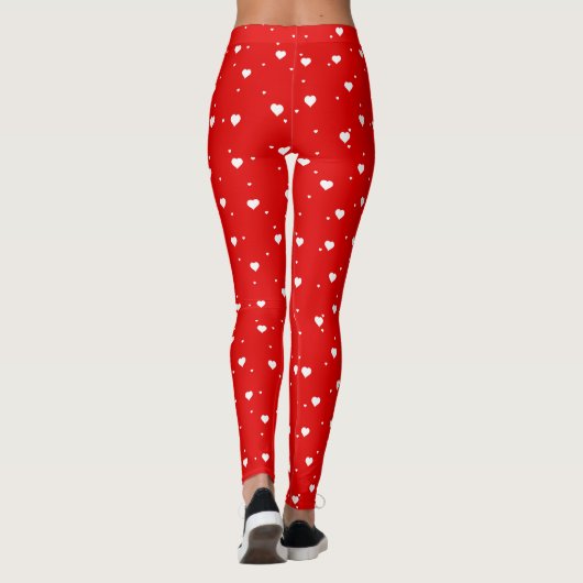 White HeartsOn Red Seamless Pattern Leggings (Achterkant)