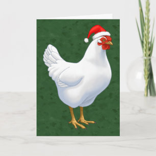 White Hen in Santa Hat Merry Chickmas Feestdagen Kaart