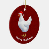 White Hen in Santa Hat Merry Chickmas Keramisch Ornament (Rechts)