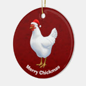 White Hen in Santa Hat Merry Chickmas Keramisch Ornament (Links)