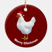 White Hen in Santa Hat Merry Chickmas Keramisch Ornament (Achterkant)