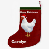 White Hen in Santa Hat Merry Chickmas Kleine Kerstsok (Achterkant)